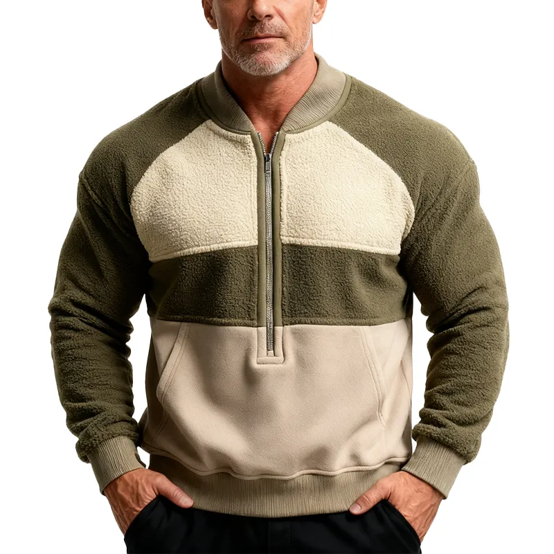 Men's Winter Retro Fleece Patchwork Half-Zip Sweatshirt MTA2990J7P sold by Manly