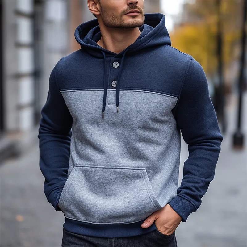 Men's Winter Retro Color Block Cotton Blend Hooded Sweatshirt MTA3071J1P sold by Manly product image thumbnail 2