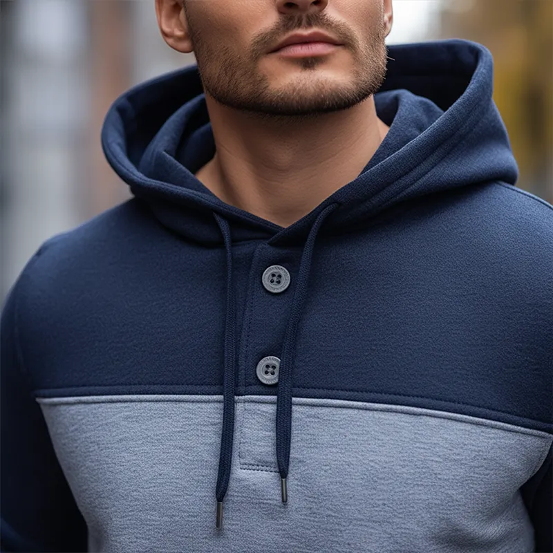 Men's Winter Retro Color Block Cotton Blend Hooded Sweatshirt MTA3071J1P sold by Manly product image thumbnail 4