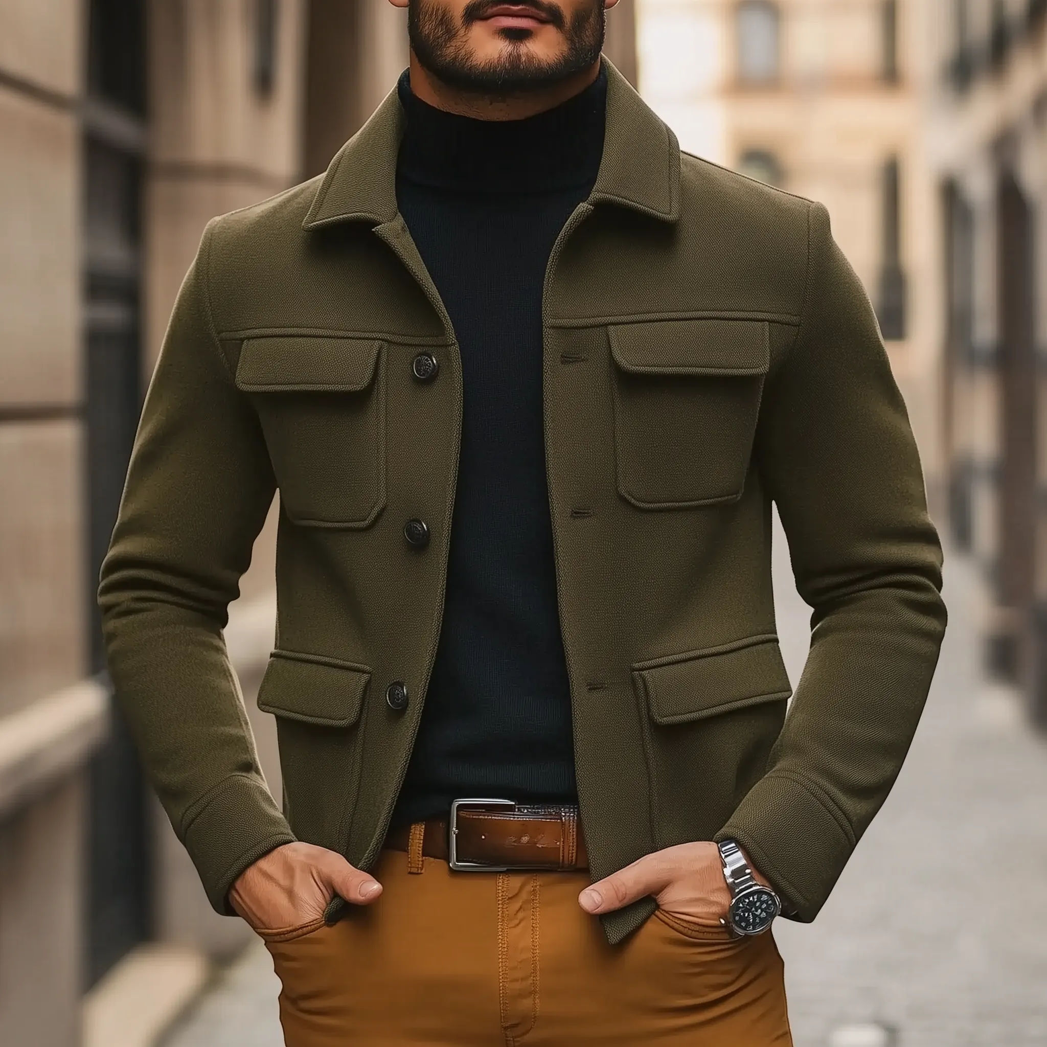 Men's Winter Retro Solid Color Faux Wool Short Coat MTA3046J8P sold by Manly product image thumbnail 2