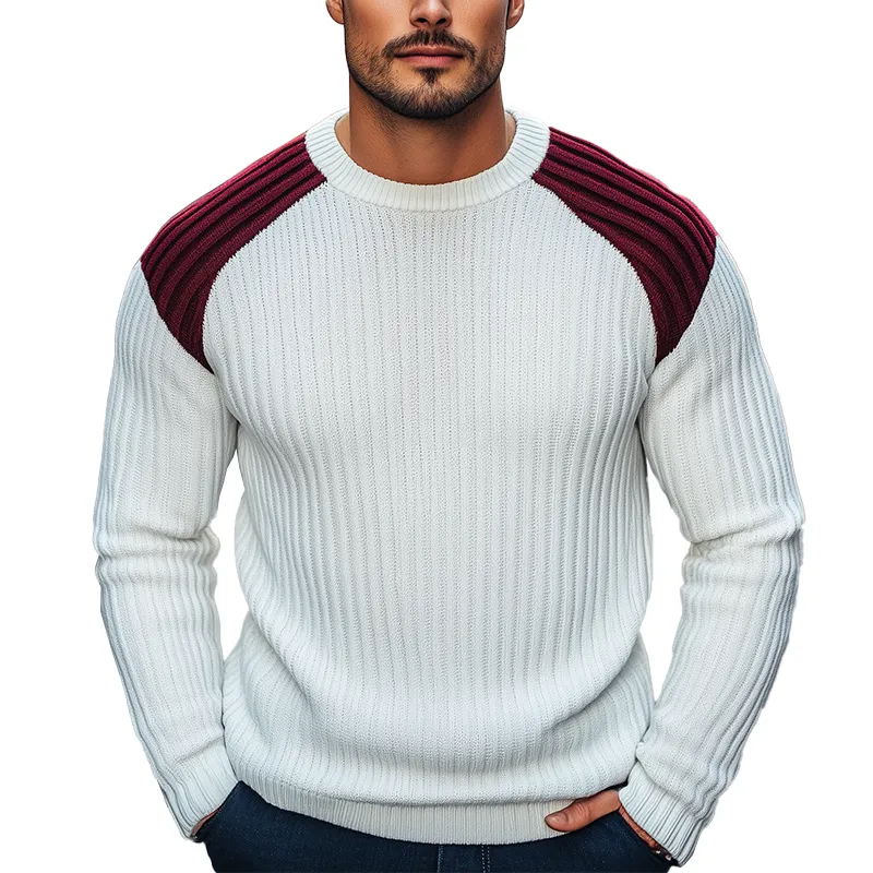 Men's Winter Retro Color Block Cotton Yarn Knit Crew Neck Sweater MTA2946J2P sold by Manly