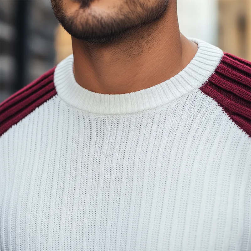 Men's Winter Retro Color Block Cotton Yarn Knit Crew Neck Sweater MTA2946J2P sold by Manly product image thumbnail 3