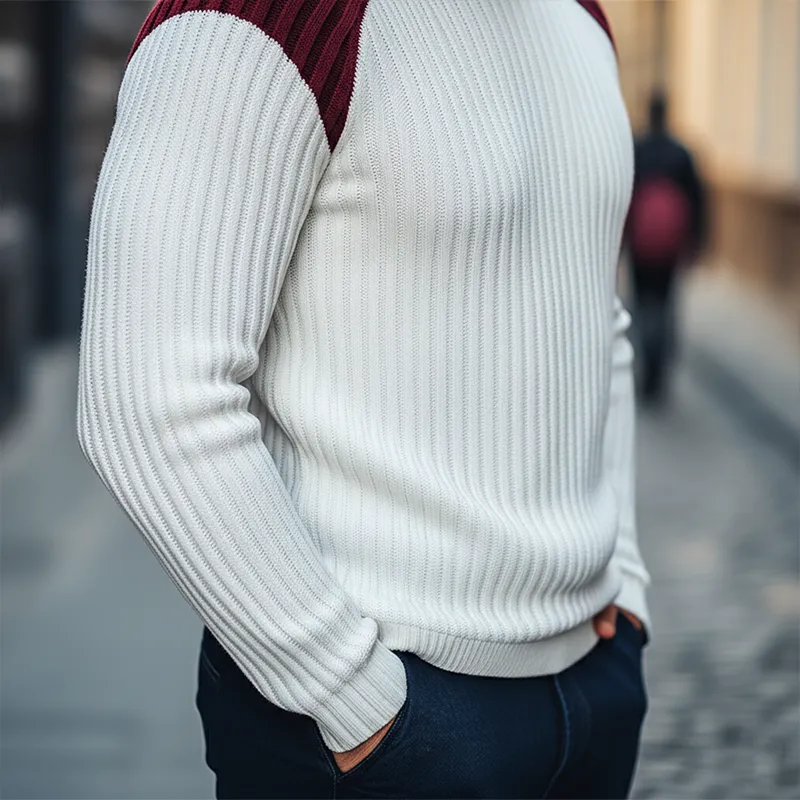 Men's Winter Retro Color Block Cotton Yarn Knit Crew Neck Sweater MTA2946J2P sold by Manly product image thumbnail 4