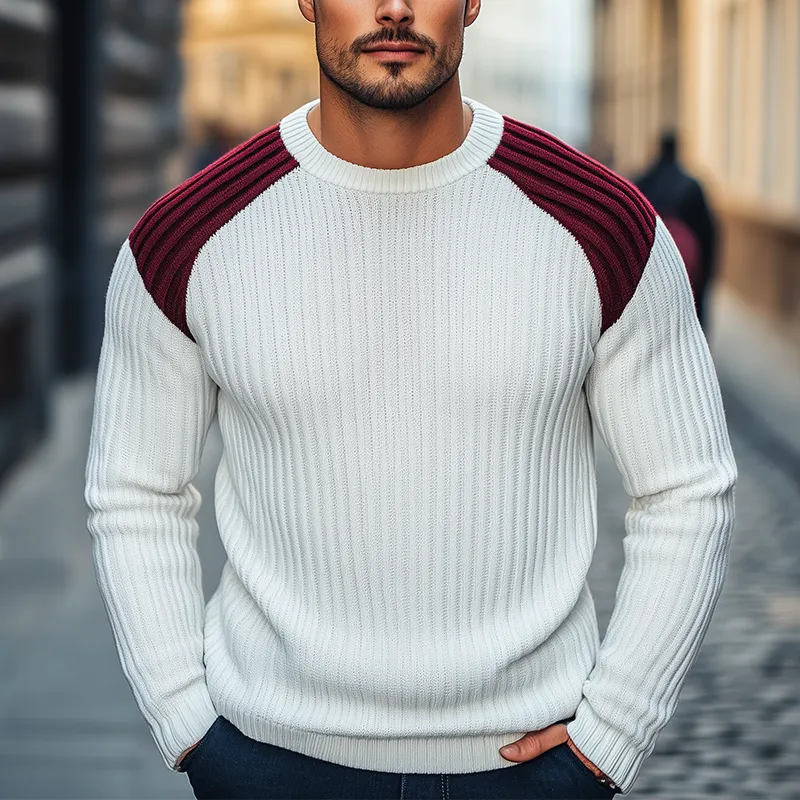 Men's Winter Retro Color Block Cotton Yarn Knit Crew Neck Sweater MTA2946J2P sold by Manly product image thumbnail 2
