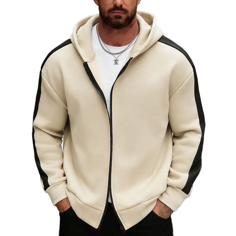 Men's Winter Retro Color-blocked Cotton Blend Hooded Cardigan MTA3056J0P sold by Manly