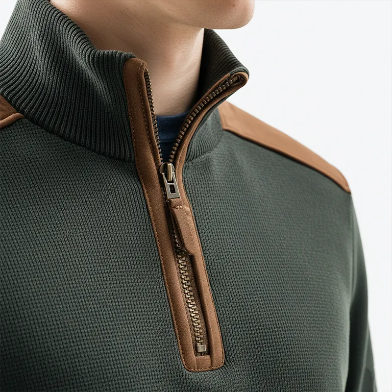 Men's Winter Retro Knitted Faux Suede Patch Half-zip Sweater MTA2710J7P sold by Manly product image thumbnail 3