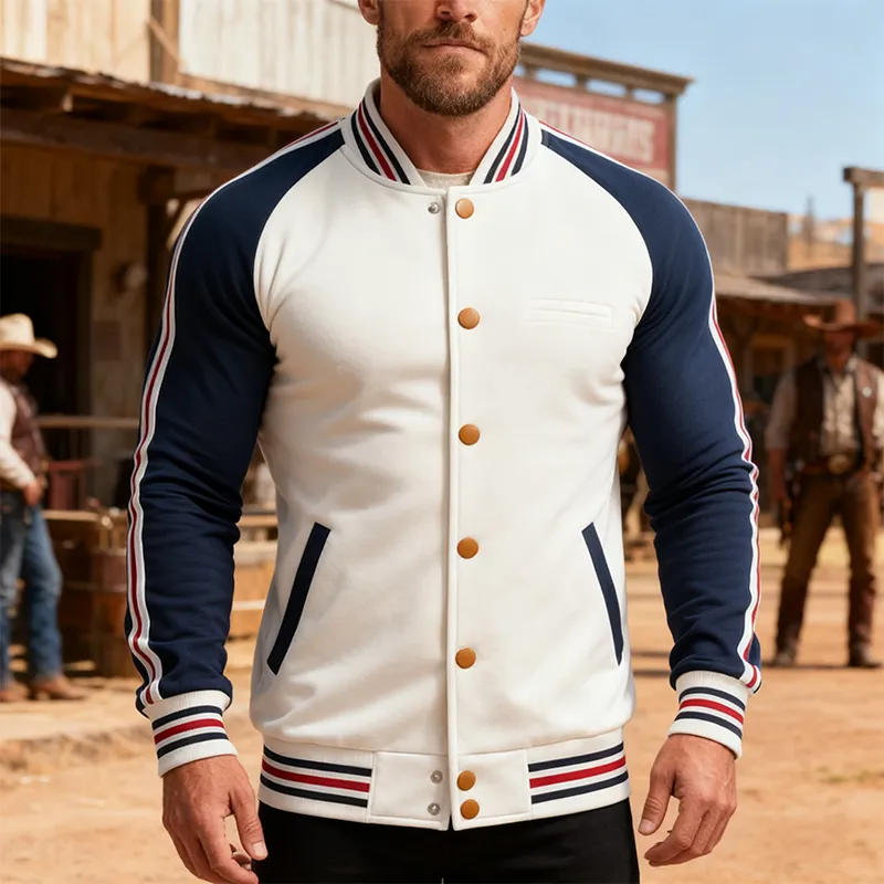 Men's Winter Retro Color Block Cotton Blend Baseball Jacket MTA2716J2P sold by Manly product image thumbnail 2