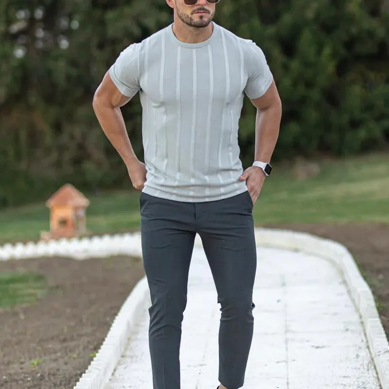 Men's Solid Striped Round Neck Knit Top 38520651Z sold by Manly product image thumbnail 4