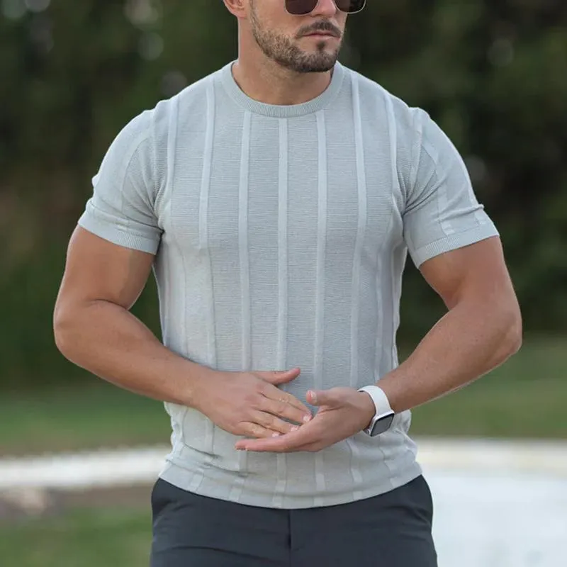 Men's Solid Striped Round Neck Knit Top 38520651Z sold by Manly product image thumbnail 3