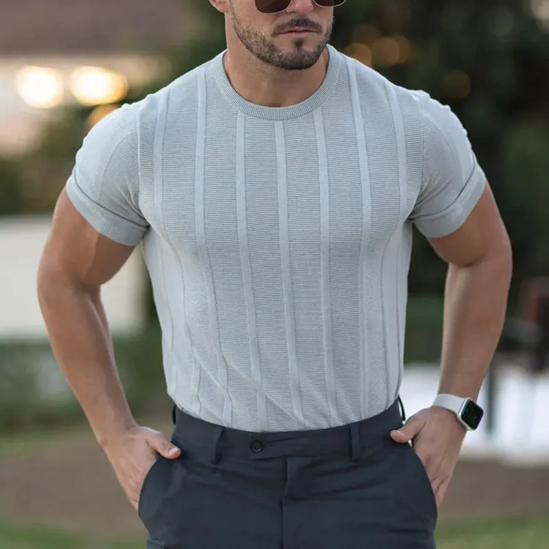 Men's Solid Striped Round Neck Knit Top 38520651Z sold by Manly product image thumbnail 2