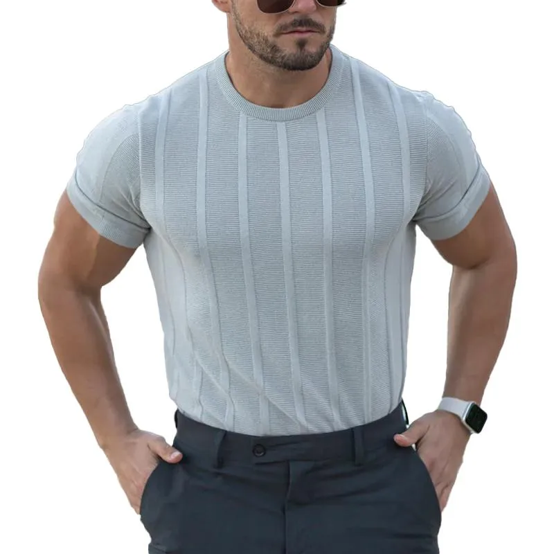 Men's Solid Striped Round Neck Knit Top 38520651Z sold by Manly