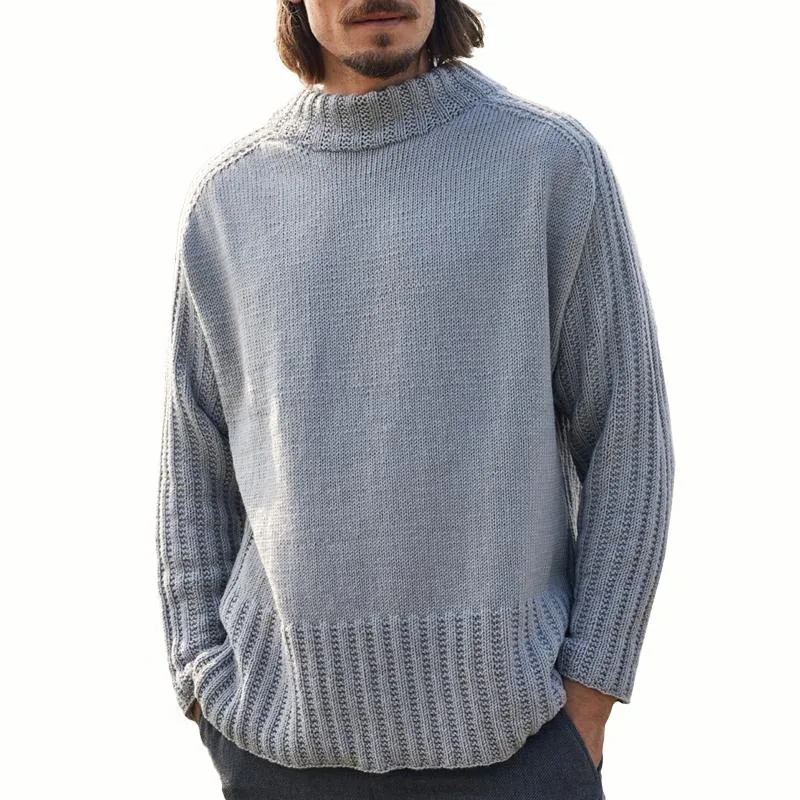 Men's Solid Short High Collar Long Sleeve Casual Sweater 36673860Z sold by Manly