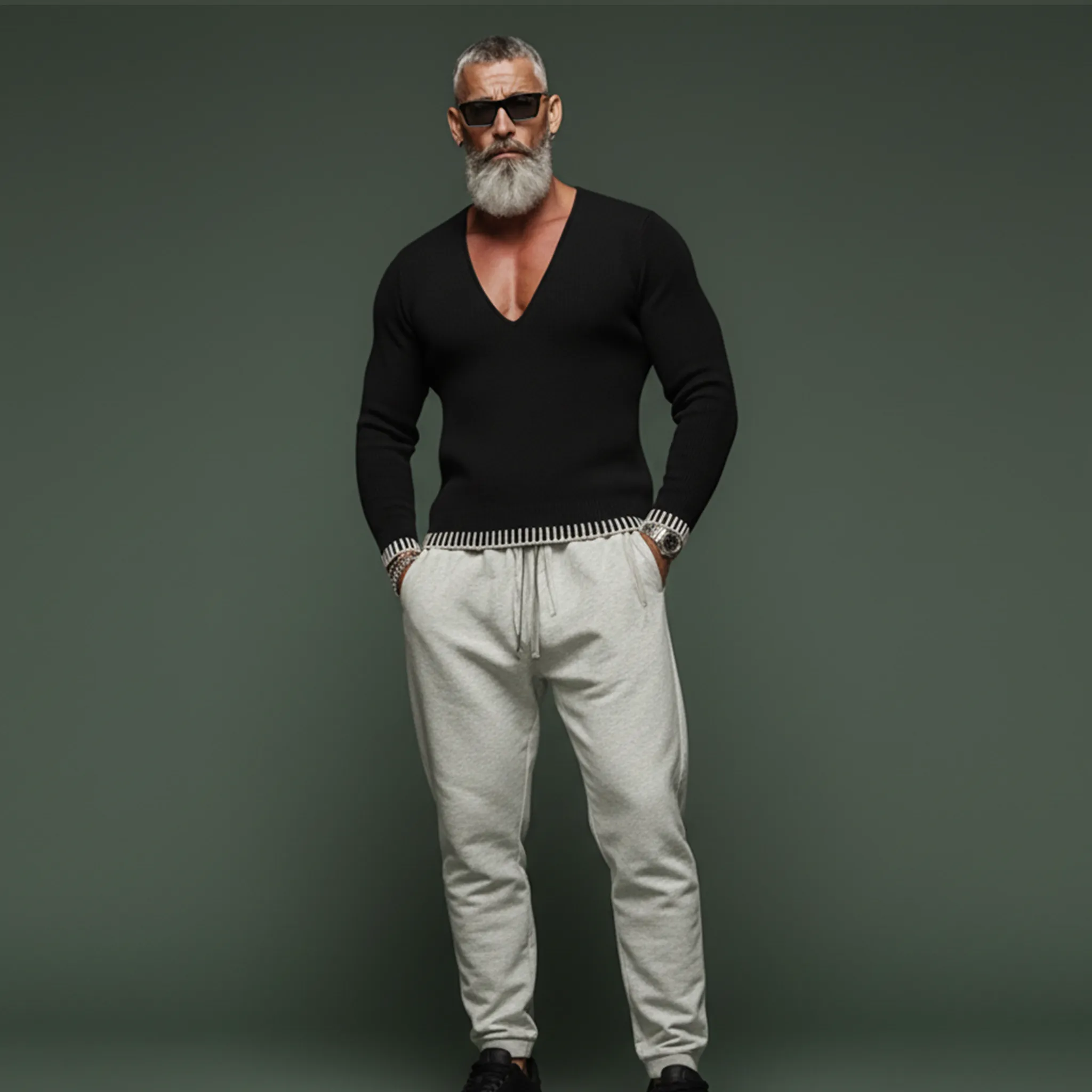 Men's Fashionable And Unique Deep V-neck Slim Fit Sweater MTA2922J7K sold by Manly product image thumbnail 4