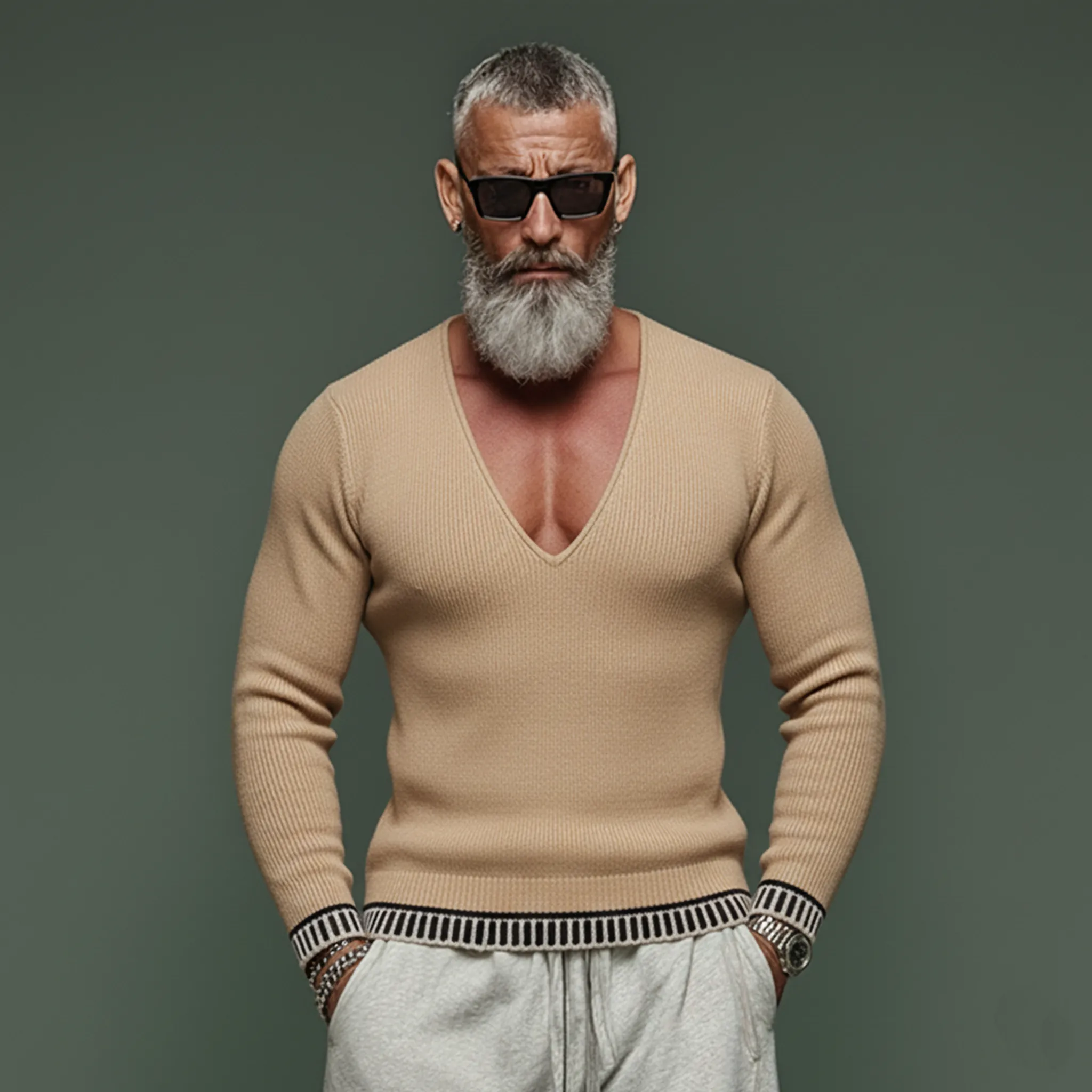 Men's Fashionable And Unique Deep V-neck Slim Fit Sweater MTA2922J7K sold by Manly product image thumbnail 2