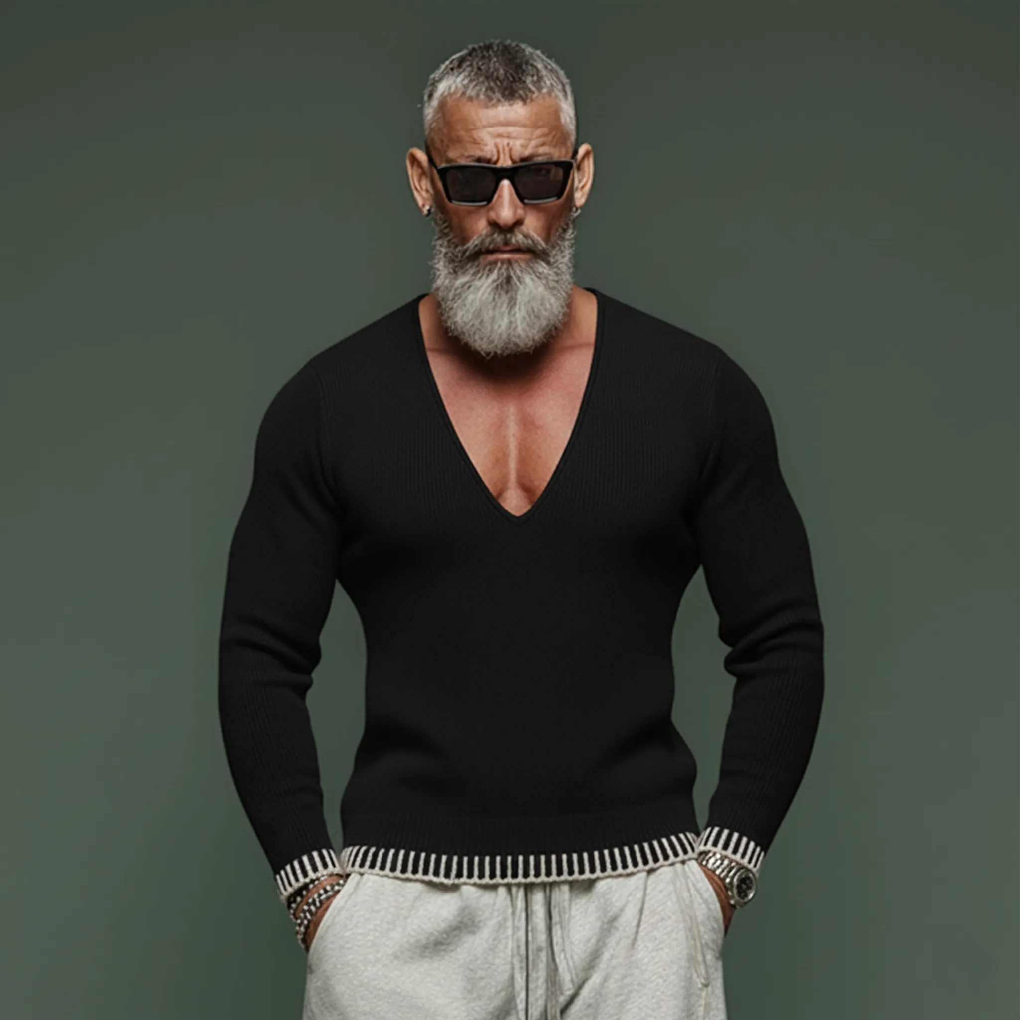 Men's Fashionable And Unique Deep V-neck Slim Fit Sweater MTA2922J7K sold by Manly product image thumbnail 3