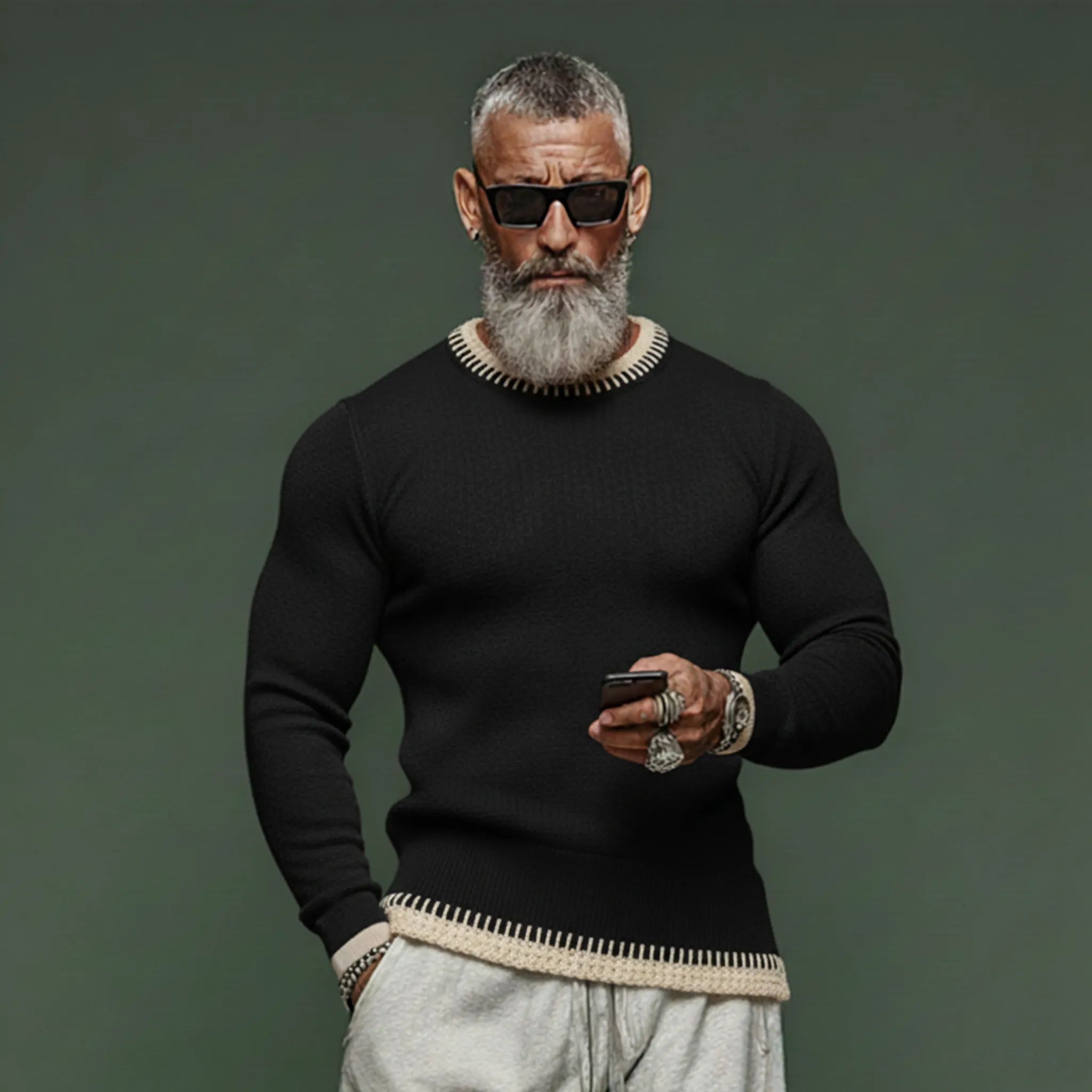 Men's Fashionable And Unique Crew Neck Slim Fit Sweater MTA2940J4K sold by Manly product image thumbnail 3