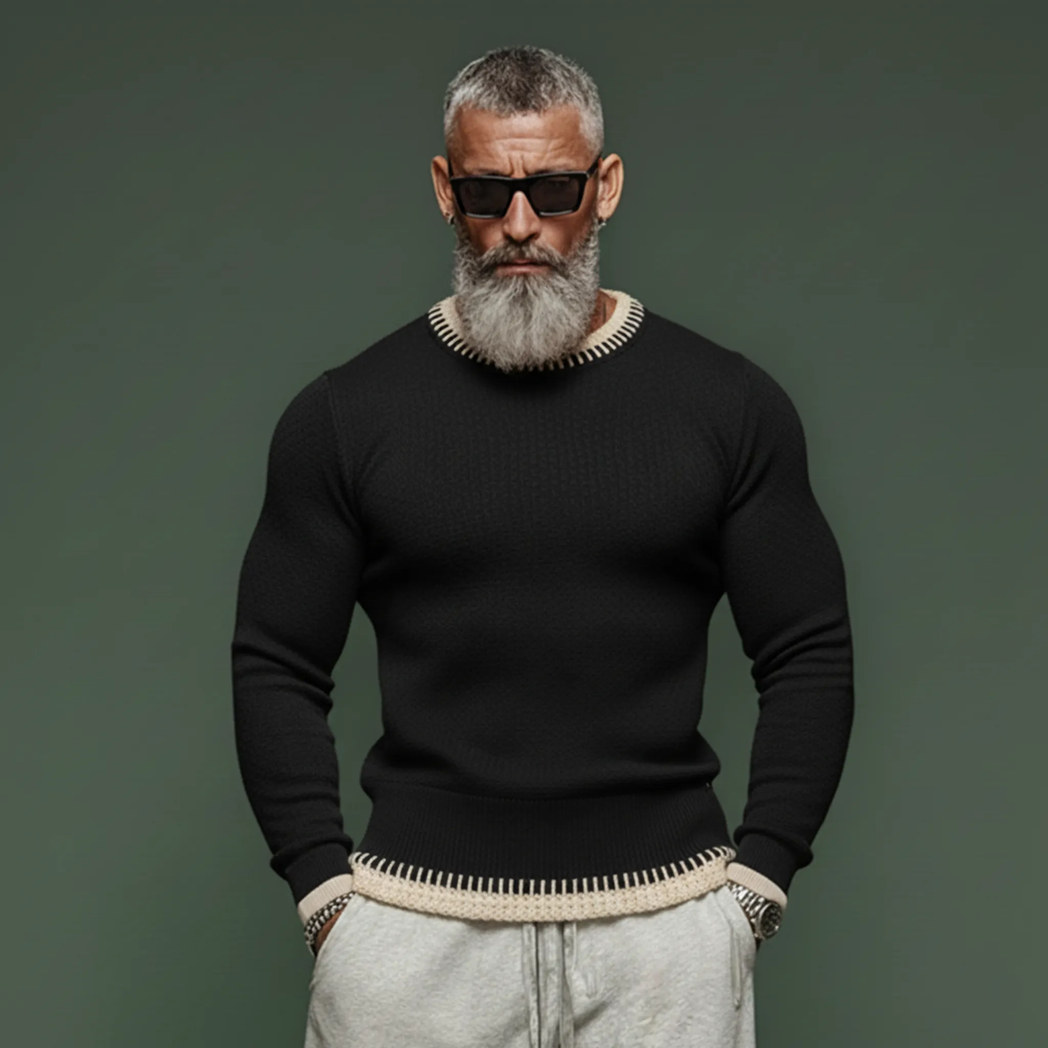 Men's Fashionable And Unique Crew Neck Slim Fit Sweater MTA2940J4K sold by Manly product image thumbnail 2