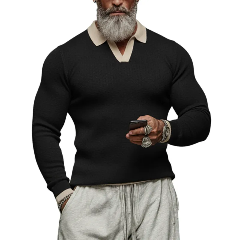 Men's Fashionable Casual Knitted Slim-fit Polo Shirt Sweater MTA2961J6K sold by Manly