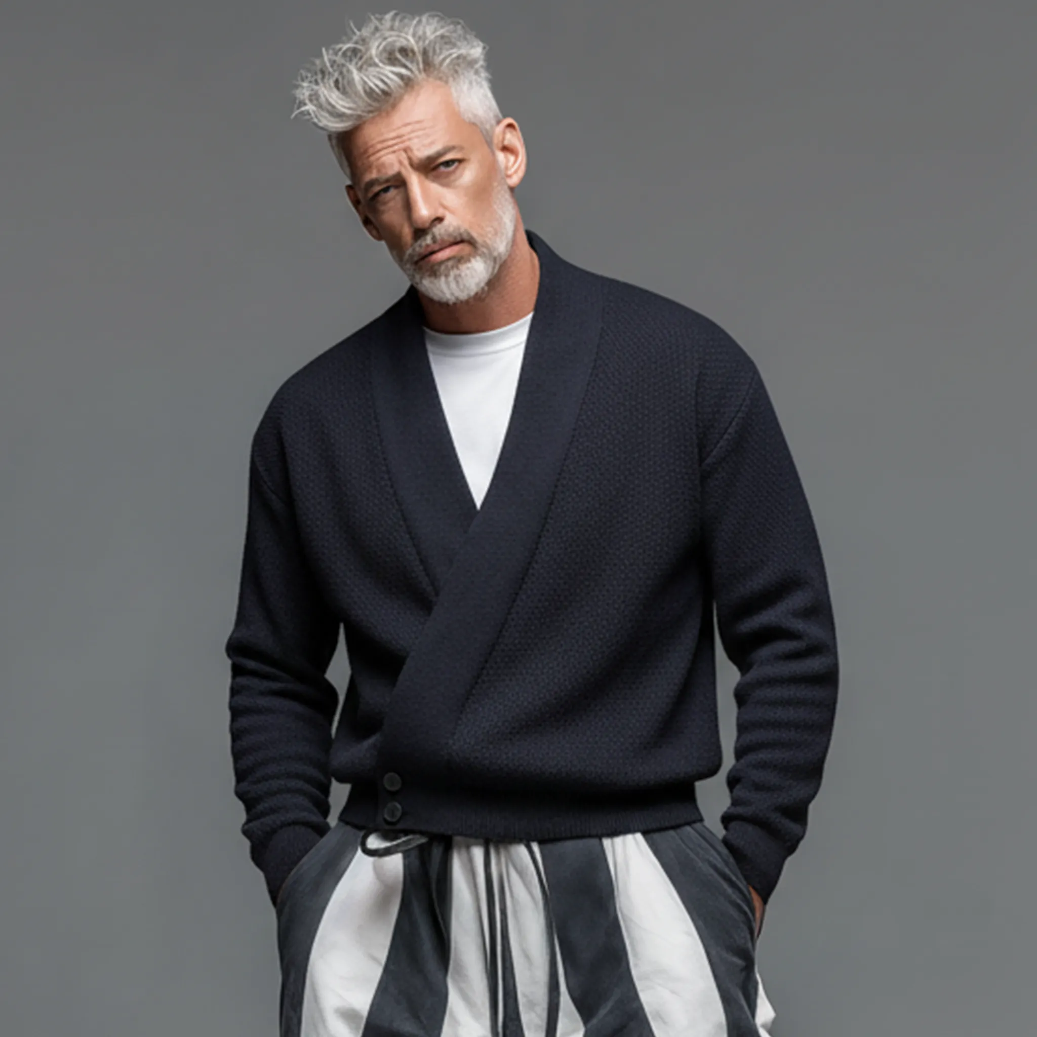 Men's Classic Casual Diagonal Placket Knit Cardigan MTA2916J8K sold by Manly product image thumbnail 2