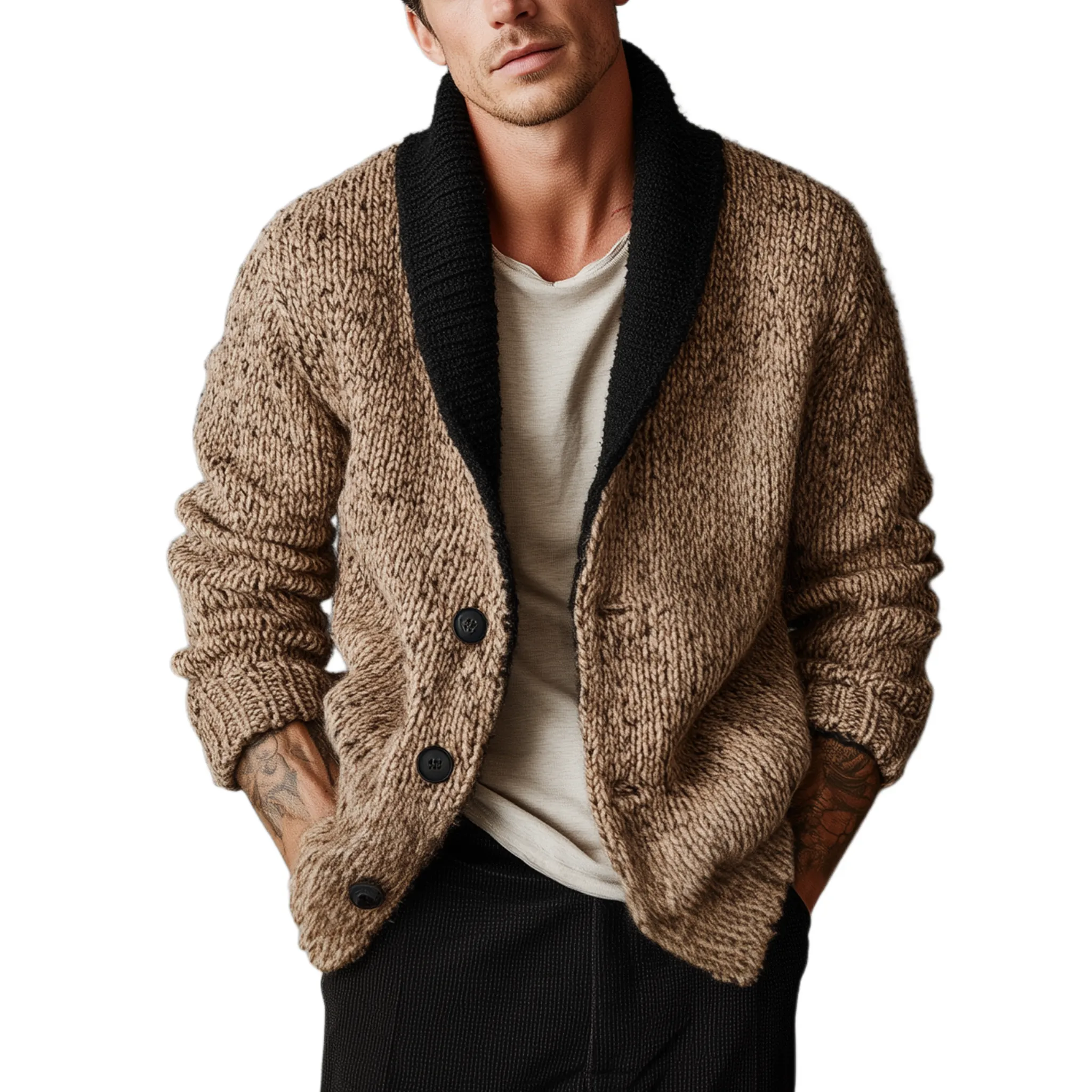 Men's Classic Casual Shawl Collar Button-down Cardigan MTA2966J3K sold by Manly