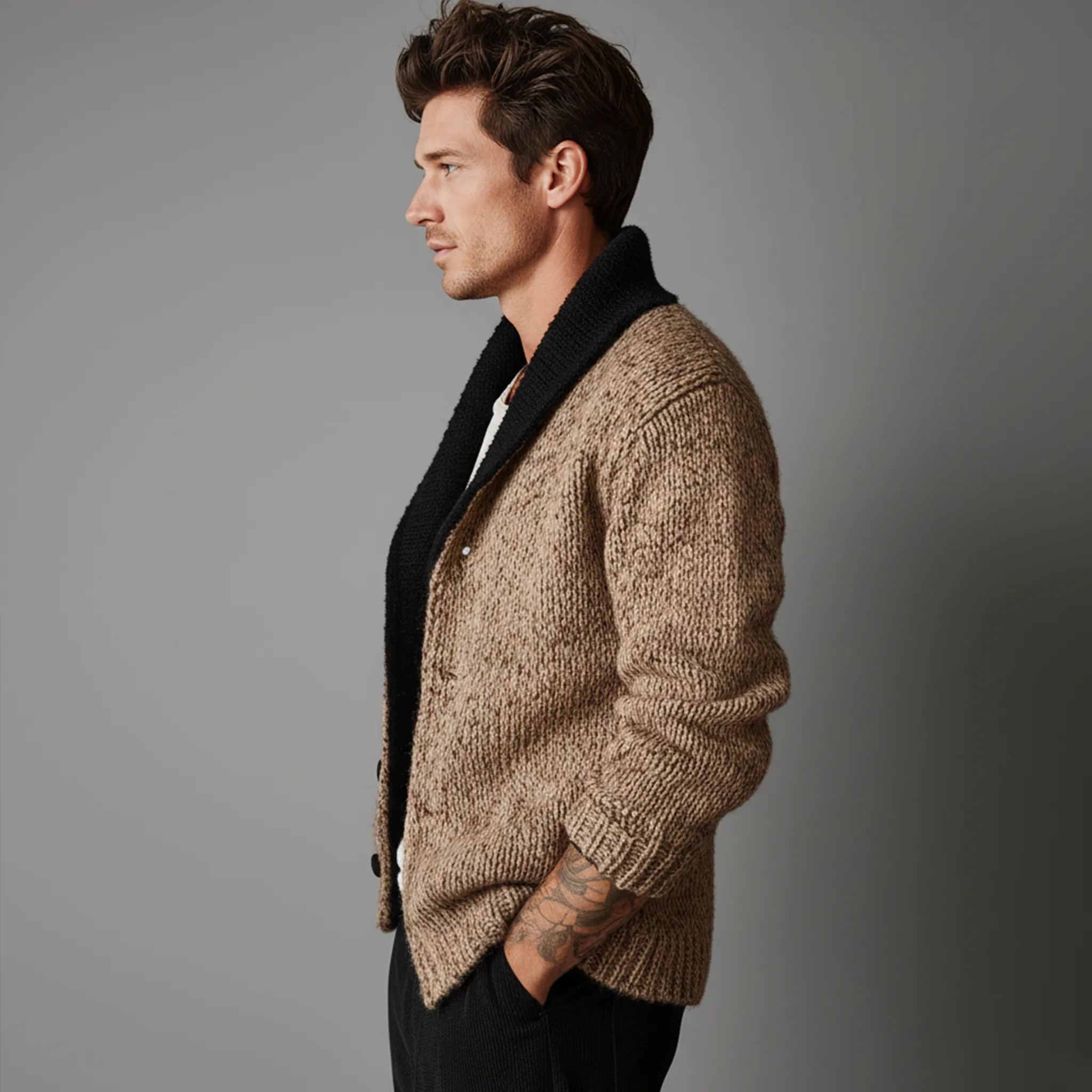 Men's Classic Casual Shawl Collar Button-down Cardigan MTA2966J3K sold by Manly product image thumbnail 3