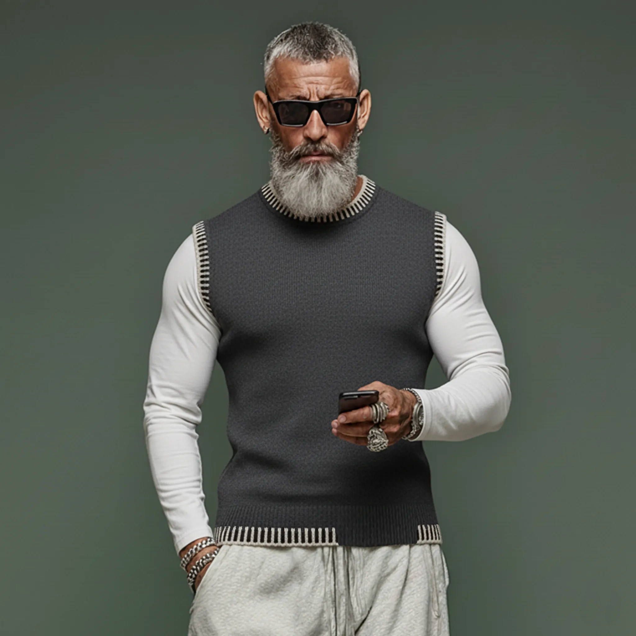 Men's Fashionable And Unique Crew Neck Slim Fit Knit Tank Top MTA2963J2K sold by Manly product image thumbnail 3