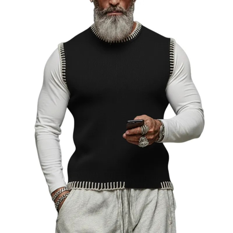 Men's Fashionable And Unique Crew Neck Slim Fit Knit Tank Top MTA2963J2K sold by Manly