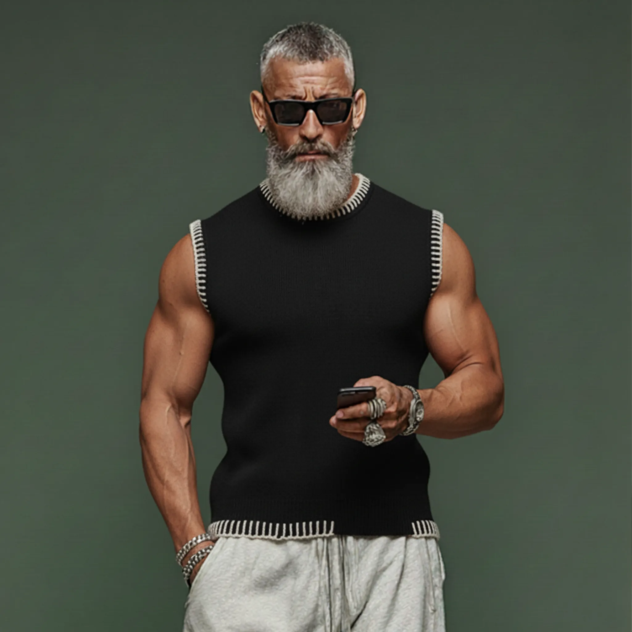 Men's Fashionable And Unique Crew Neck Slim Fit Knit Tank Top MTA2963J2K sold by Manly product image thumbnail 4