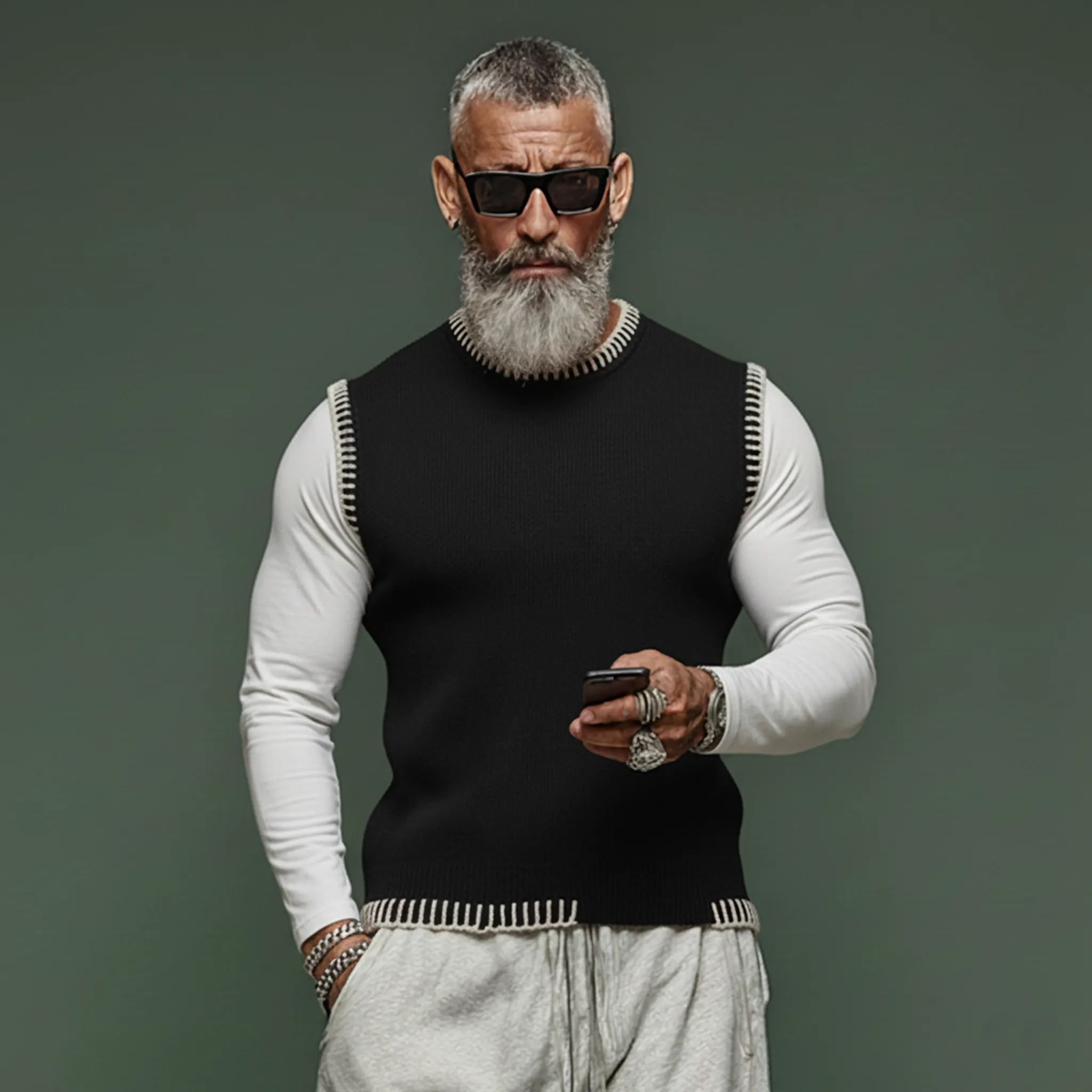 Men's Fashionable And Unique Crew Neck Slim Fit Knit Tank Top MTA2963J2K sold by Manly product image thumbnail 2