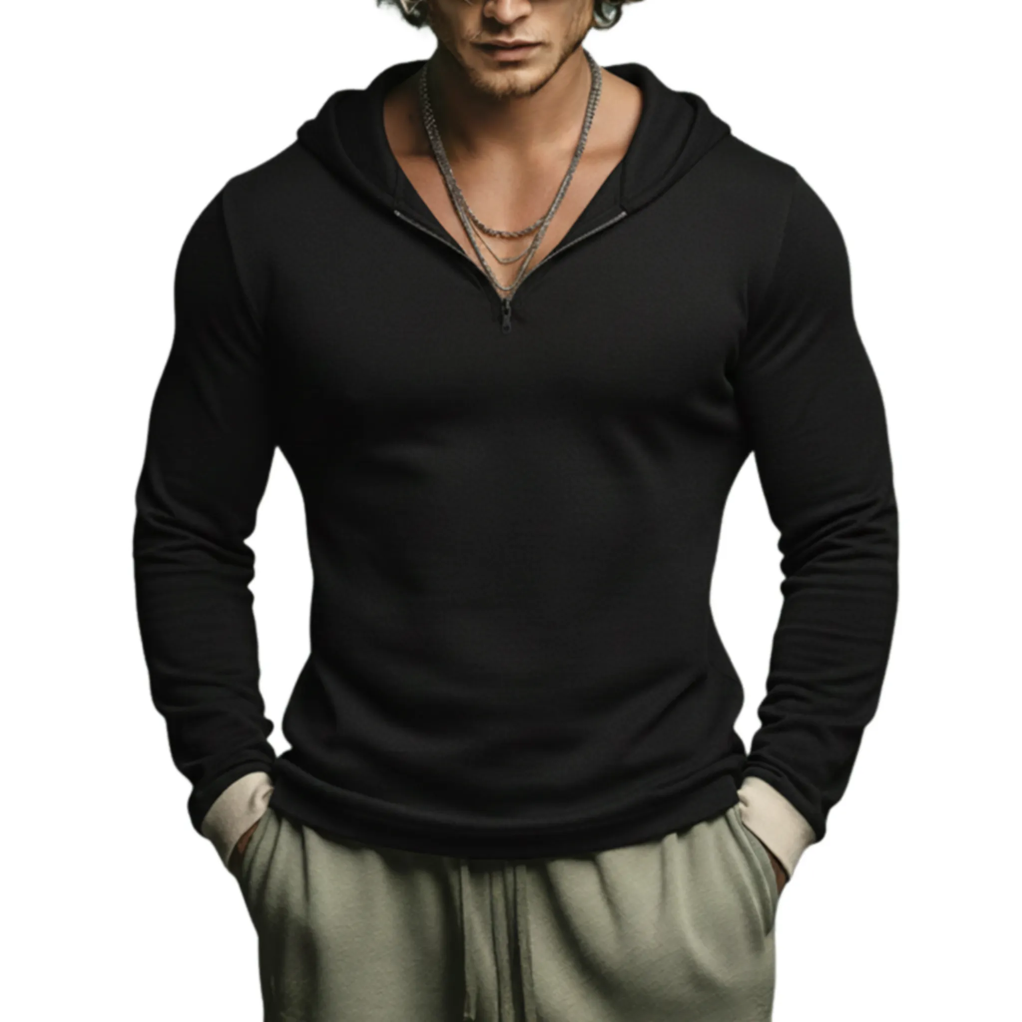 Men's Classic Casual Cotton Blend Slim Fit Hooded V-Neck Long Sleeve T-Shirt MTA2976J7K sold by Manly