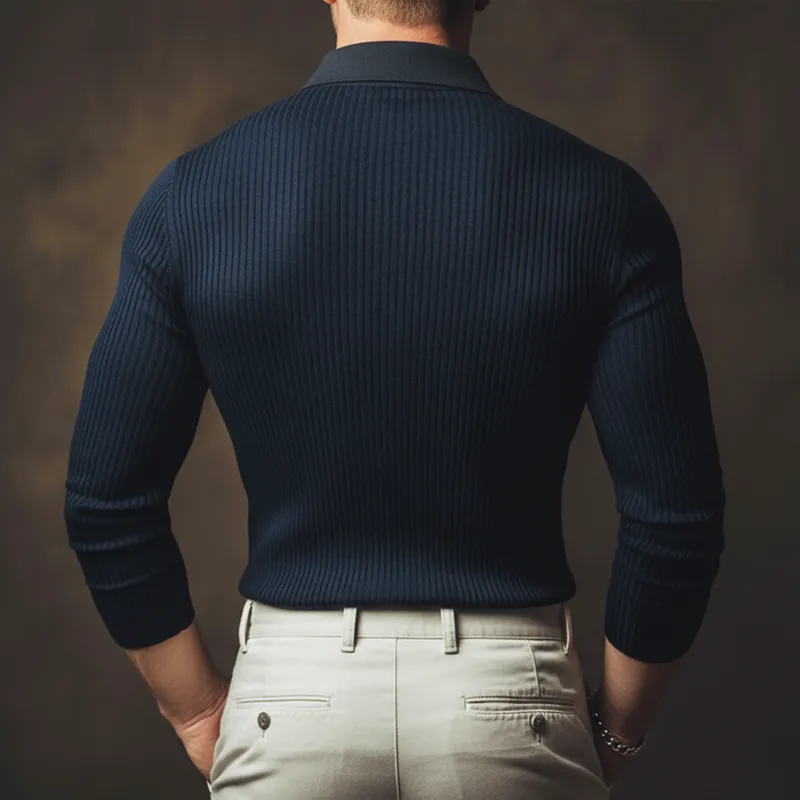 Men's Basic Slim Fit Stretch Knit Long-sleeved Polo Shirt MTA2963J8U sold by Manly product image thumbnail 3