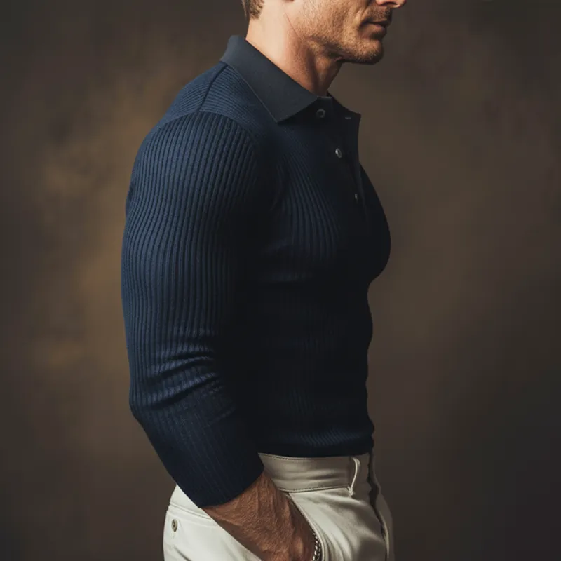 Men's Basic Slim Fit Stretch Knit Long-sleeved Polo Shirt MTA2963J8U sold by Manly product image thumbnail 4