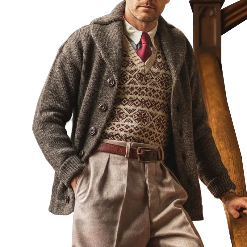 Men's Classic Gray-brown Casual Button-down Knit Cardigan MTA2845J7U sold by Manly