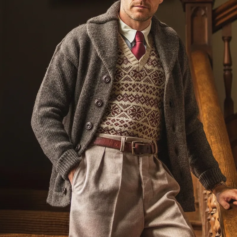 Men's Classic Gray-brown Casual Button-down Knit Cardigan MTA2845J7U sold by Manly product image thumbnail 3