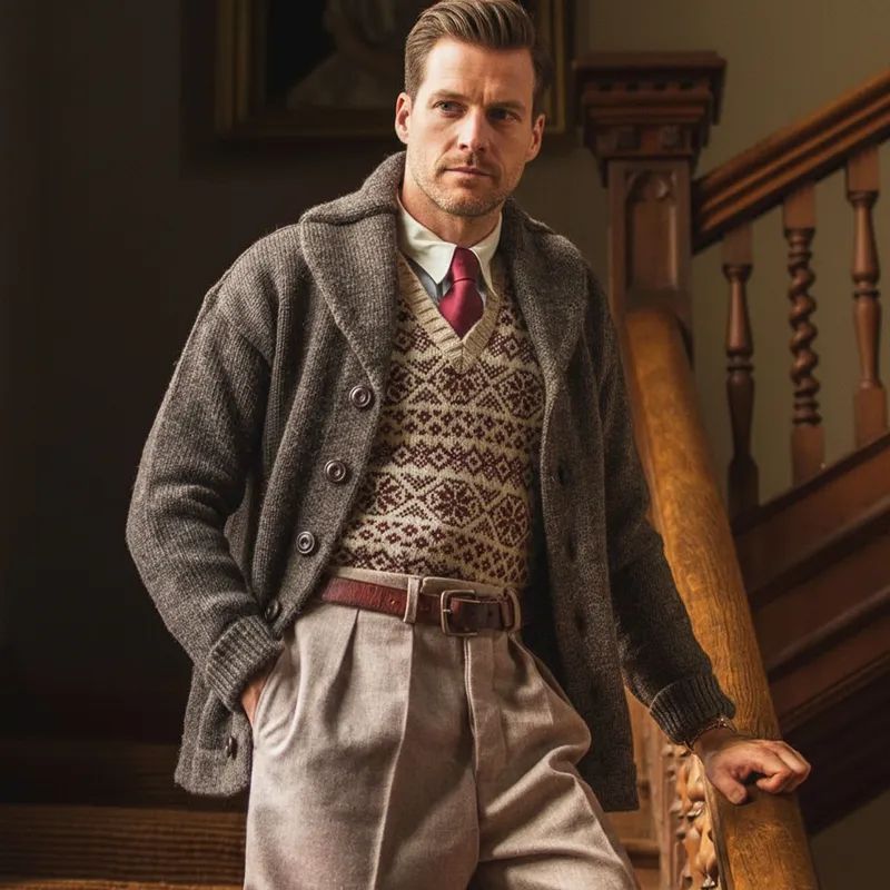 Men's Classic Gray-brown Casual Button-down Knit Cardigan MTA2845J7U sold by Manly product image thumbnail 2