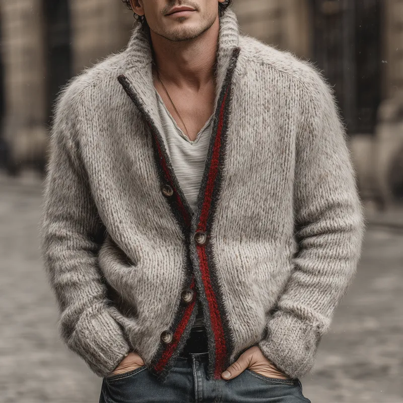 Men's Classic Color-blocked Stand-up Collar Button-down Knit Cardigan MTA2910J8U sold by Manly product image thumbnail 2