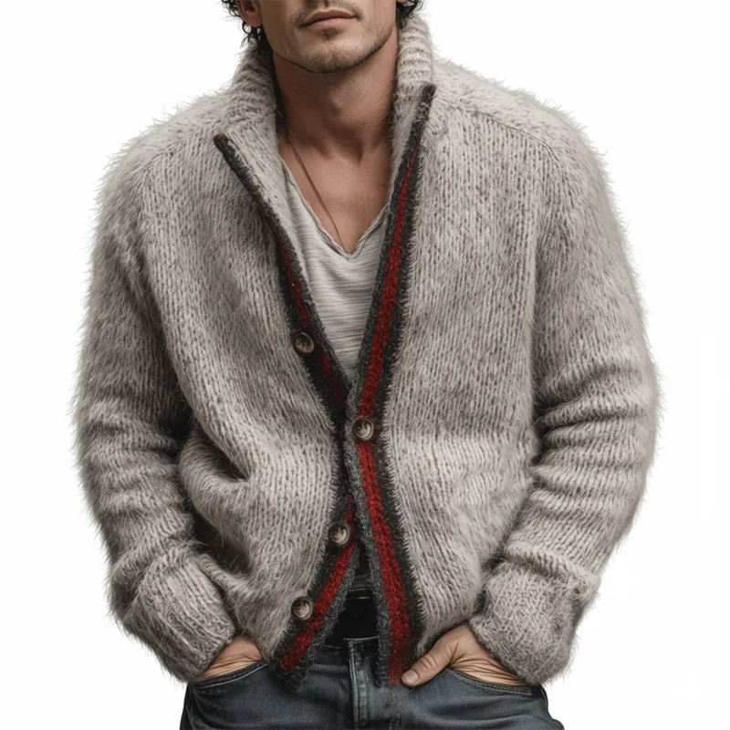 Men's Classic Color-blocked Stand-up Collar Button-down Knit Cardigan MTA2910J8U sold by Manly