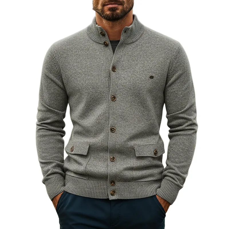 Men's Solid Color Stand Collar Single-breasted Knit Cardigan MTA2864J5X sold by Manly