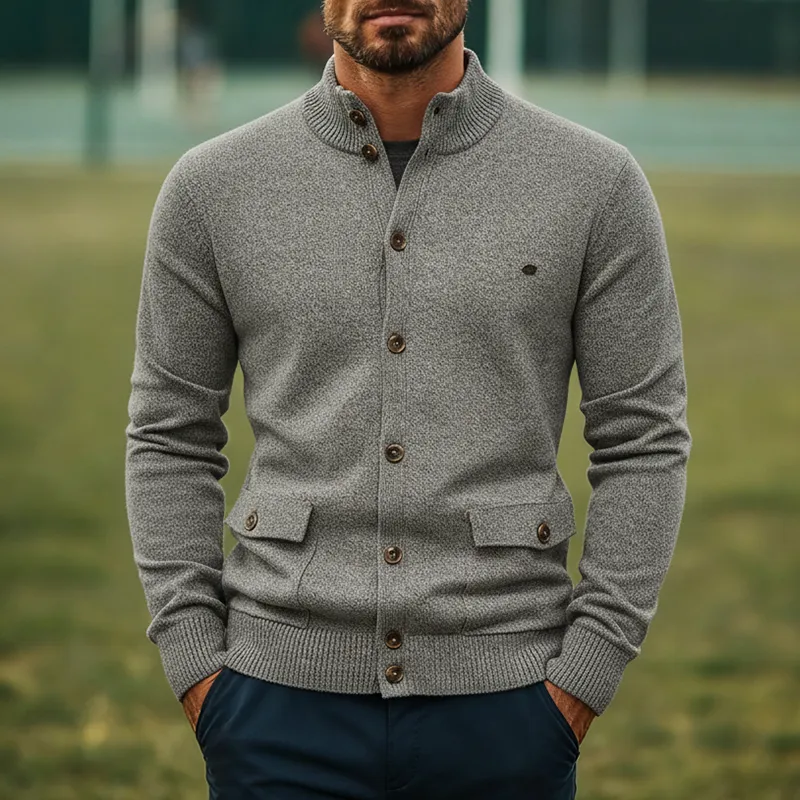 Men's Solid Color Stand Collar Single-breasted Knit Cardigan MTA2864J5X sold by Manly product image thumbnail 2