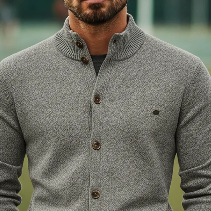 Men's Solid Color Stand Collar Single-breasted Knit Cardigan MTA2864J5X sold by Manly product image thumbnail 3