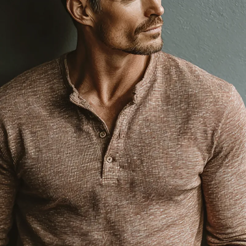 Men's Cotton Blend Long-sleeved Henley Collar Pullover T-shirt MTA2921J6X sold by Manly product image thumbnail 3