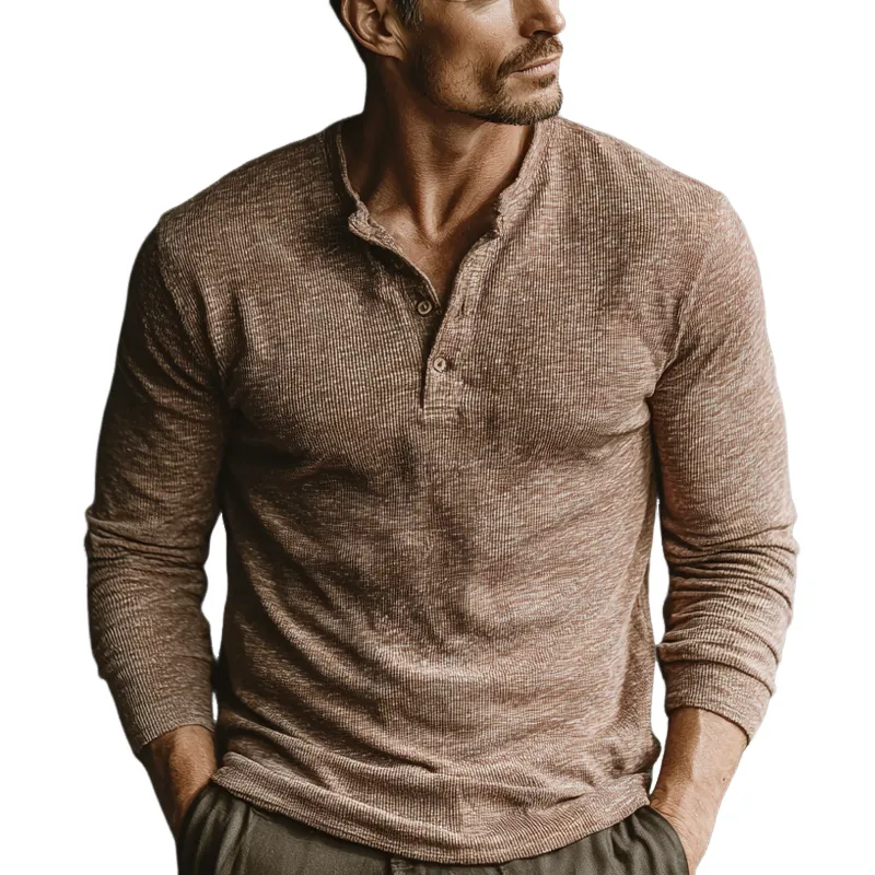 Men's Cotton Blend Long-sleeved Henley Collar Pullover T-shirt MTA2921J6X sold by Manly