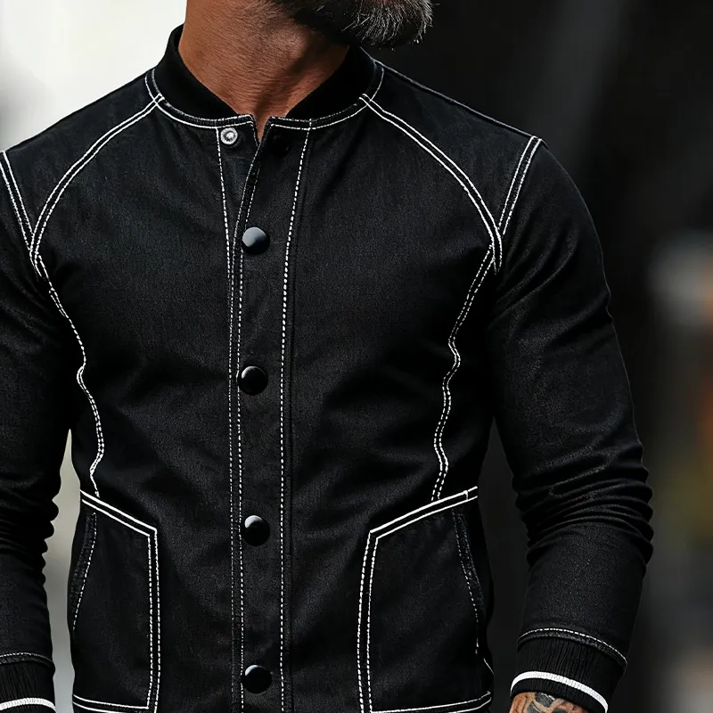 Men's Casual Color-blocked Washed Baseball Collar Button Jacket MTA2919J8X sold by Manly product image thumbnail 3