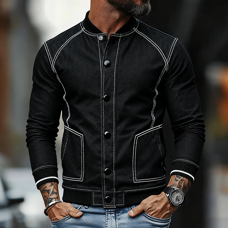 Men's Casual Color-blocked Washed Baseball Collar Button Jacket MTA2919J8X sold by Manly product image thumbnail 2