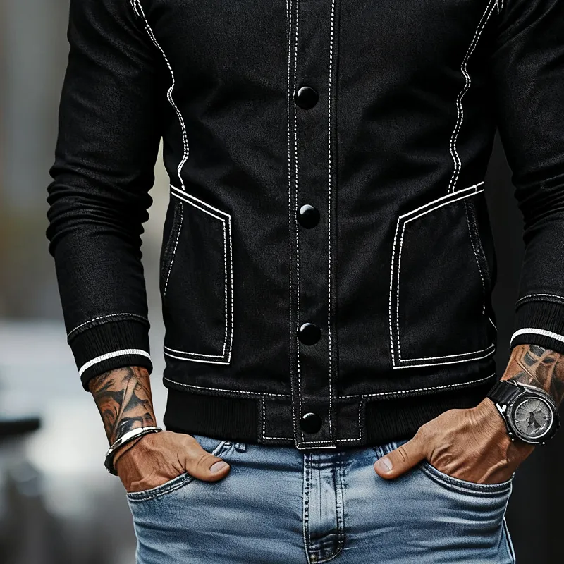 Men's Casual Color-blocked Washed Baseball Collar Button Jacket MTA2919J8X sold by Manly product image thumbnail 4