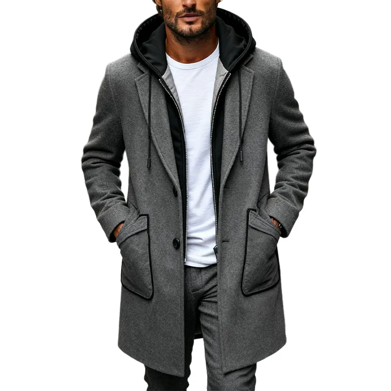 Men's Solid Color Faux Wool Mid-length Coat MTA2983J9X sold by Manly