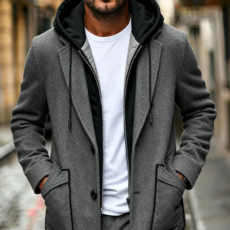 Men's Solid Color Faux Wool Mid-length Coat MTA2983J9X sold by Manly product image thumbnail 2