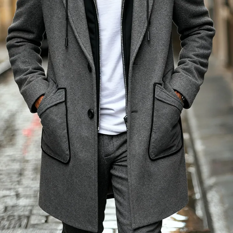 Men's Solid Color Faux Wool Mid-length Coat MTA2983J9X sold by Manly product image thumbnail 3