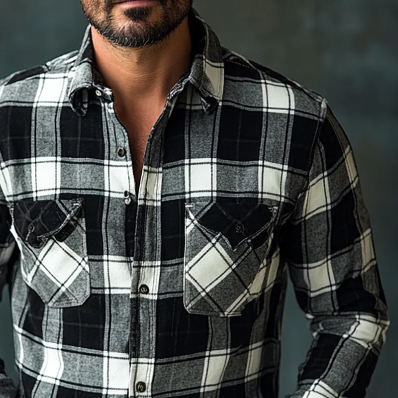 Men's Flannel Plaid Lapel Button-down Long-sleeved Shirt MTA2953J0X sold by Manly product image thumbnail 3