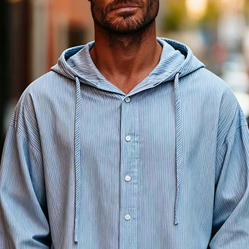 Men's Casual Loose Cotton Striped Long-sleeved Hoodie MTA2990J9X sold by Manly product image thumbnail 3